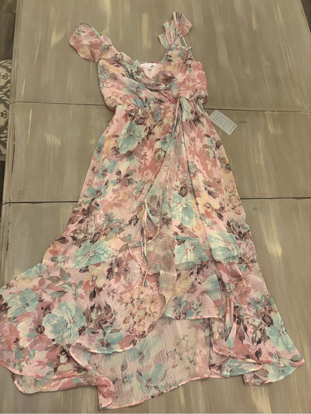 Socialite Pink Floral Ruffled Wrap Maxi Dress